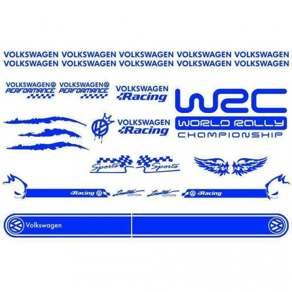 Volkswagen Modifiye Sport Sticker Seti, Volkswagen Etiket Çıkartma Paketi Beden Yok - Mavi - Ebat Yok - Numara Yok