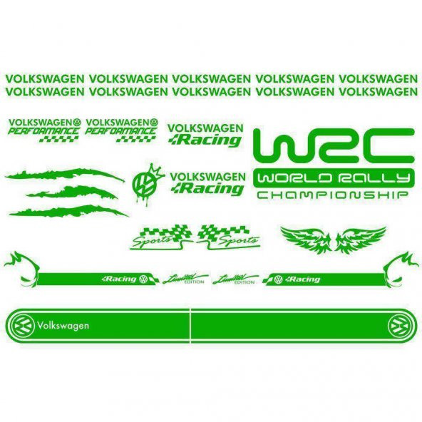 Volkswagen Modifiye Sport Sticker Seti, Volkswagen Etiket Çıkartma Paketi Beden Yok - Yeşil - Ebat Yok - Numara Yok