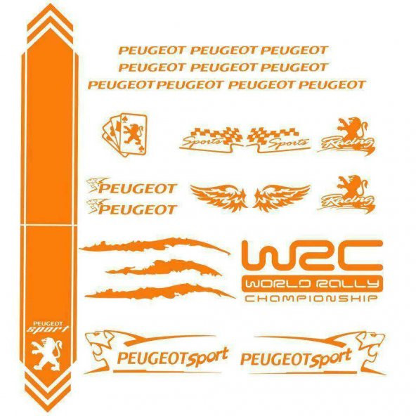 Peugeot Modifiye Sport Sticker Seti,Peugeot Etiket Çıkartma Paketi Beden Yok - Turuncu - Ebat Yok - Numara Yok