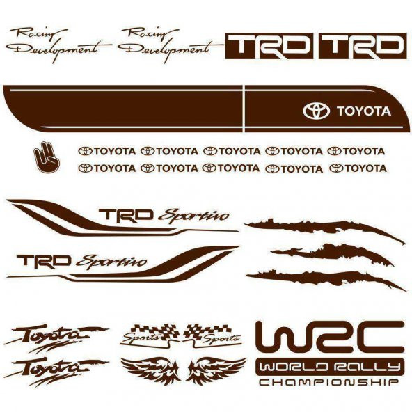 Toyota Modifiye Sport Sticker Seti,Toyota Etiket Çıkartma Paketi Beden Yok - Kahverengi - Ebat Yok - Numara Yok