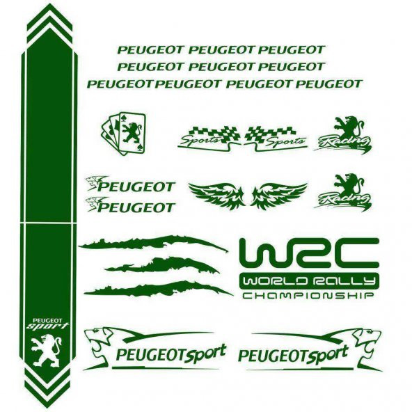 Peugeot Modifiye Sport Sticker Seti,Peugeot Etiket Çıkartma Paketi Beden Yok - Yeşil - Ebat Yok - Numara Yok