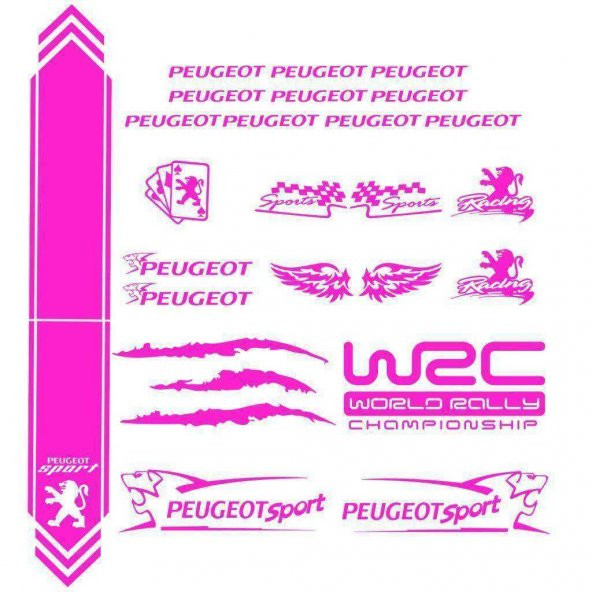 Peugeot Modifiye Sport Sticker Seti,Peugeot Etiket Çıkartma Paketi Beden Yok - Pembe - Ebat Yok - Numara Yok