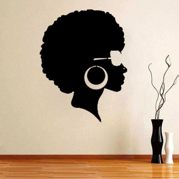 Afrikalı Kadın Hippi Kız  Silüeti Duvar Sticker, Çıkartma