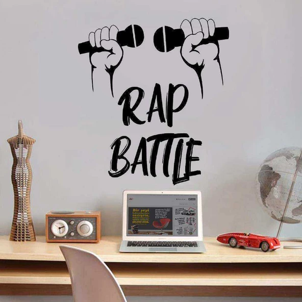 Hip Hop - Rap Battle - Müzik Dekoratif Genç Odası Duvar Sticker, Çıkartma Siyah