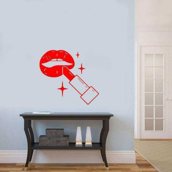 Ruj Sürülen Dolgun Dudaklar Silüeti Duvar Sticker, Çıkartma kırmızı