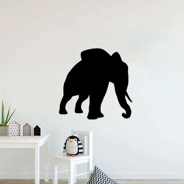 Sevimli Hayvan Fil -  Elephant Silüeti Dekoratif Genç Odası Duvar Sticker, Çıkartma Siyah