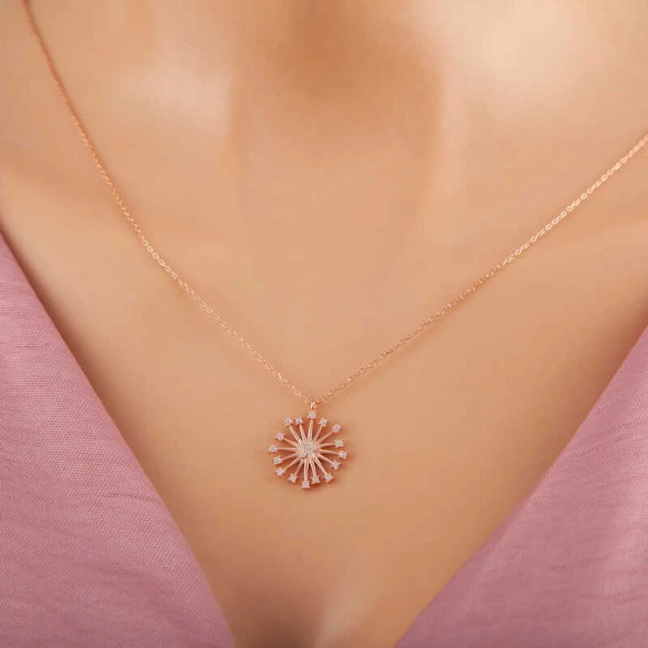 ​Gümüş Rose Çiçek Kadın Kolye - Resim 2