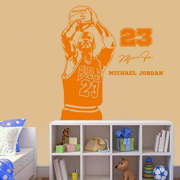 Basketbolcu 23 Numara Michael Jordan Dekoratif Duvar Sticker, Çıkartma Turuncu