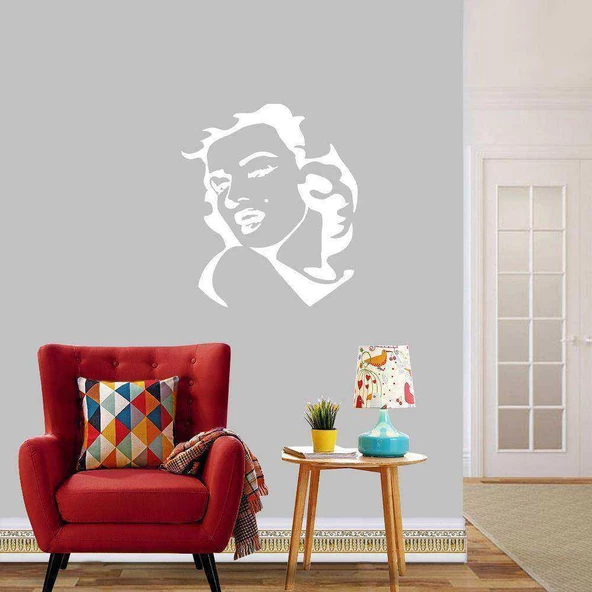 Aktris Marilyn Monroe  Silüeti Dekoratif Duvar Sticker, Çıkartma, Etiket Beyaz