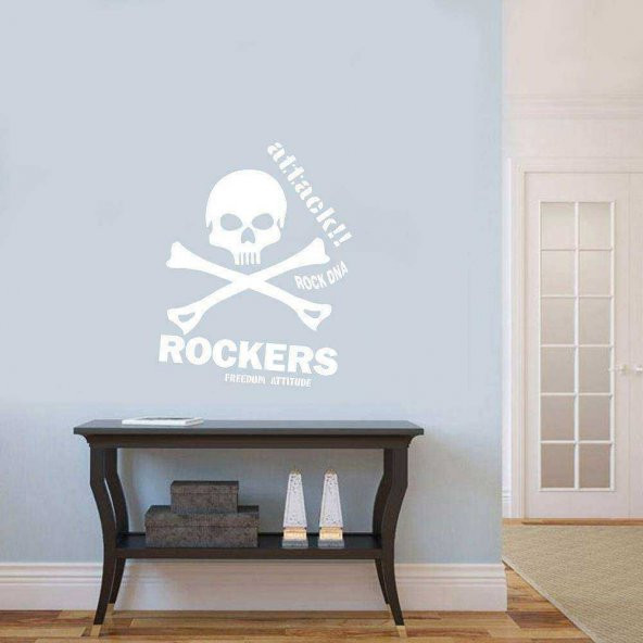 Attack Rockers Rock Dna Silüeti Dekoratif Duvar Sticker, Çıkartma, Etiket Beyaz