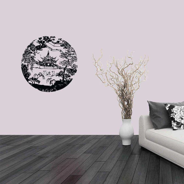 Japon Minka Evi Silüeti Dekoratif Duvar Sticker, Çıkartma, Etiket Sarı
