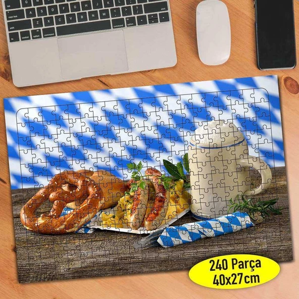 Köpüklü Ayran ve Simit Yiyecek 240 Parça Puzzle Yapboz-84802287