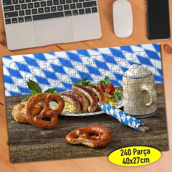 Köpüklü Ayran ve Simit Yiyecek 240 Parça Puzzle Yapboz-84802316