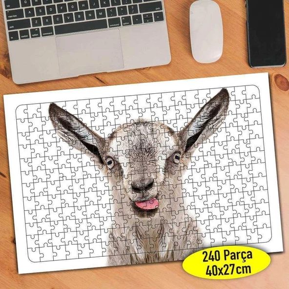 Dil Çıkaran Keçi 240 Parça Puzzle Yapboz Tablo-104562196 - 1