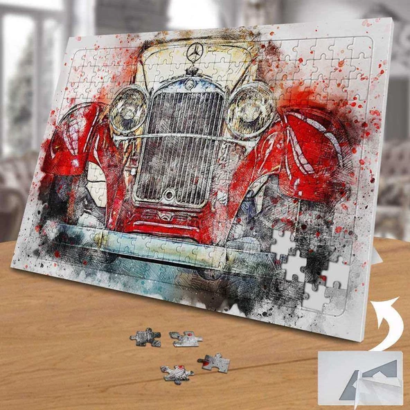 Retro Kırmızı Araba 240 Parça Puzzle Yapboz Tablo-3597240