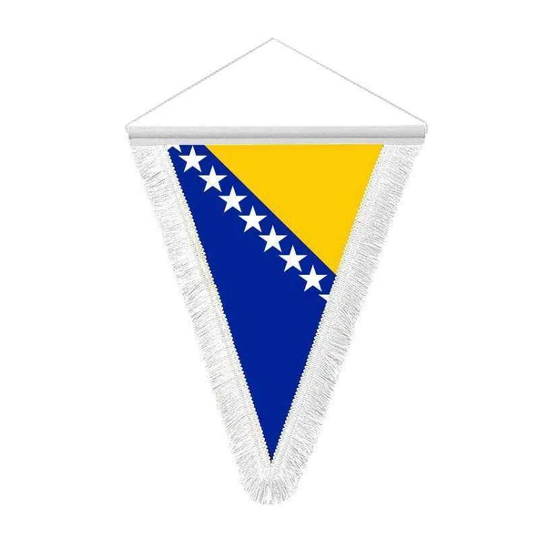 Bosna i Hercegovina -Bosna Hersek Bayrağı - Sancak - Çift Yönlü Püsküllü Saten Üçgen Flama Bayrak
