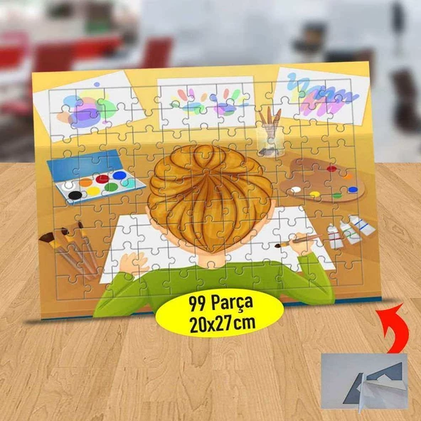 Resim Yapan Yetenekli Çocuk 99 Parça Puzzle Yapboz Tablo-21