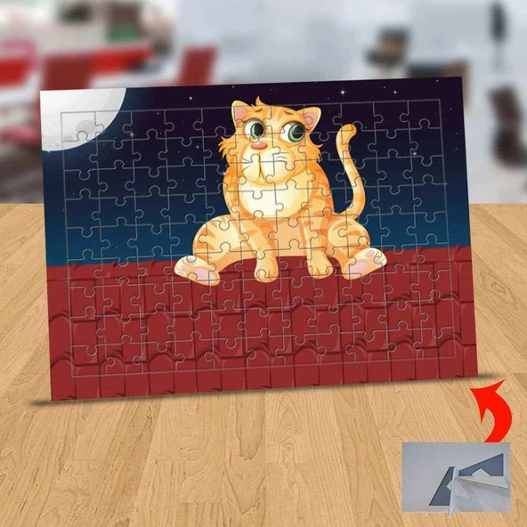 Çatıda Üzgün Kedi 99 Parça Puzzle Yapboz Tablo-1308-24806
