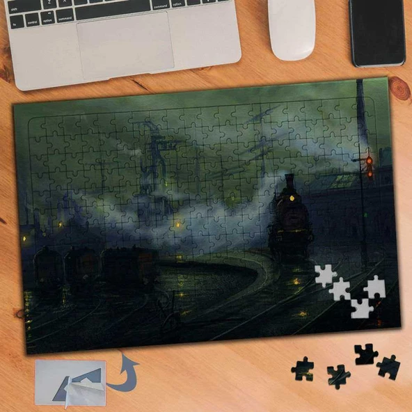 Akşam Vakti Dumanlı Tren Yolu 240 Parça Puzzle Yapboz Tablo-715