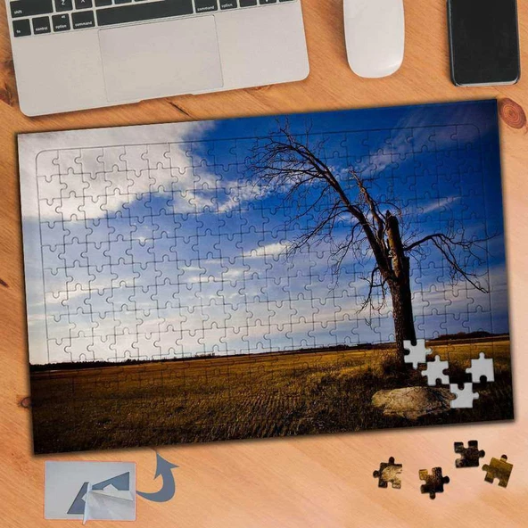Kurumuş Ağaç ve Boş Arazi 240 Parça Puzzle Yapboz Tablo-567 - 1