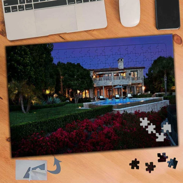 Bahçeli Lüks Villa Ev 240 Parça Puzzle Yapboz Tablo-235