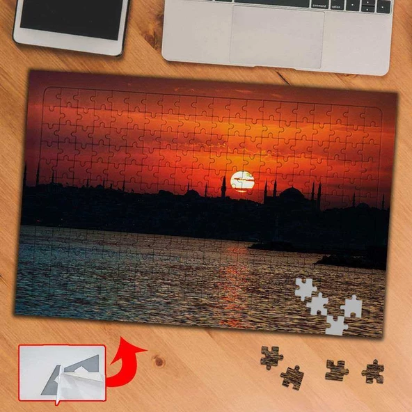 Kızıl Gökyüzü, Cami Silüeti 240 Parça Puzzle Yapboz Tablo-pf82