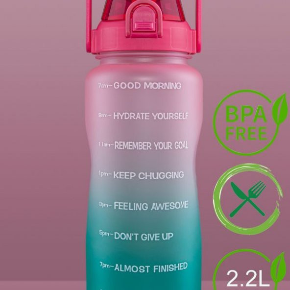 Walke Premium Bottle 2.2 Litre Motivasyonel Su Matarası Su Şişesi Suluk