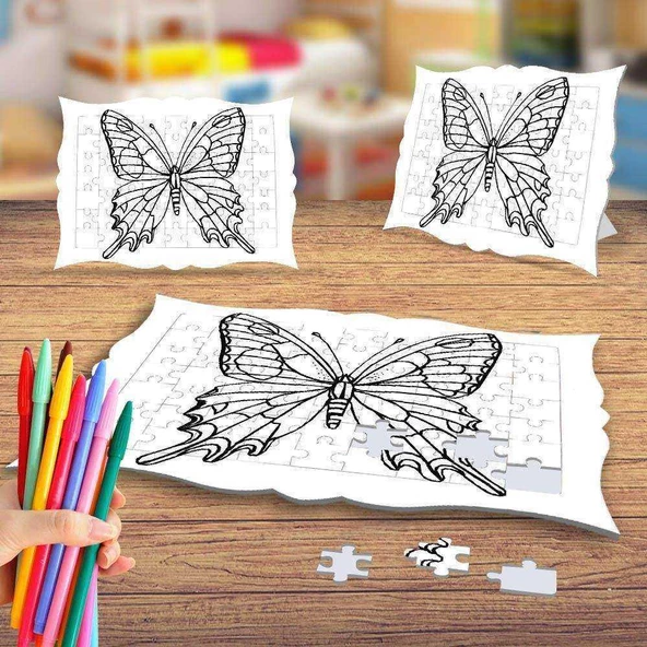 Desenli Kelebek Boyama Puzzle Tablo Çocuk Eğitici Yapboz - 1