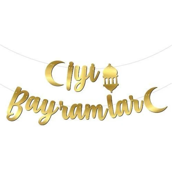 Gold Renkli İyi Bayramlar Yazılı Kaligrafi Banner 210*20cm