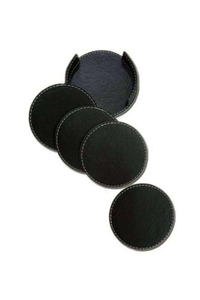 Kahve Çay Masa Üstü Deri Bardak Altlığı Siyah - 2