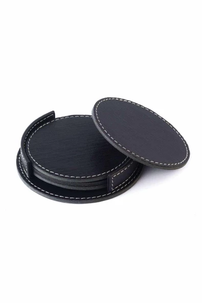 Kahve Çay Masa Üstü Deri Bardak Altlığı Siyah