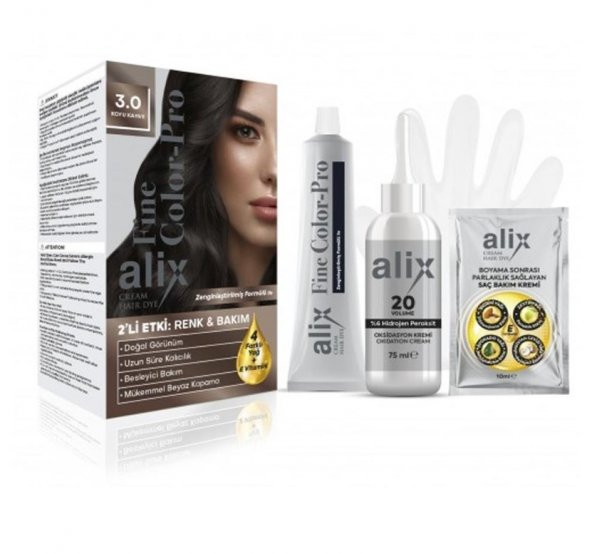 Alix Kit Saç Boyası 3.0 Koyu Kahve Saç Boyası 50 Ml 8690605069155