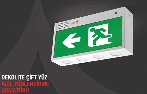 Arsel Dekolite Z Serisi Çift Yüzlü AE50-5223-L(500) Acil Çıkış Yönlendirme Armatürü Sürekli ve Kesintide 180 Dak. Yanan 500 Lümen LED