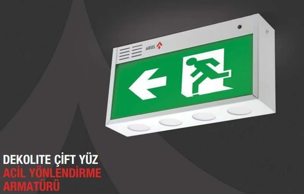 Arsel Dekolite Z Serisi Çift Yüzlü AE60-5223-L(500) Acil Çıkış Yönlendirme Armatürü Sürekli ve Kesintide 180 Dak. Yanan 500 Lümen LED