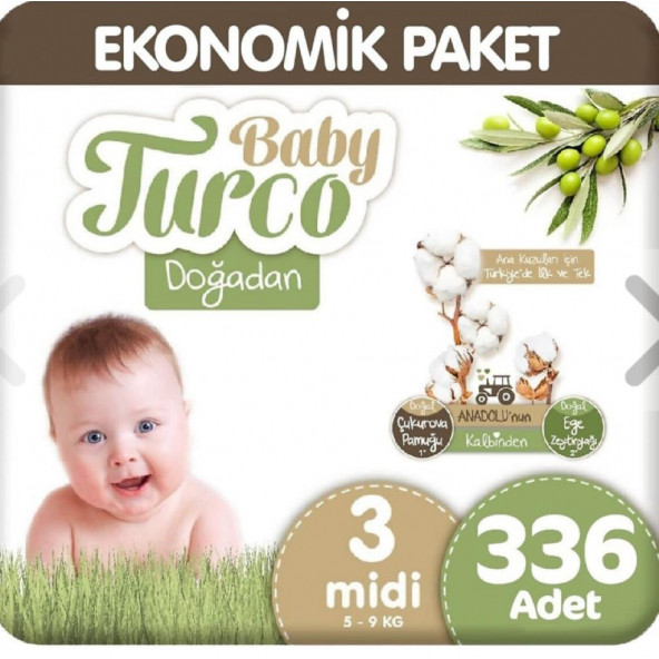 Baby Turco Doğadan 3 Beden Midi 336'lı Bebek Bezi