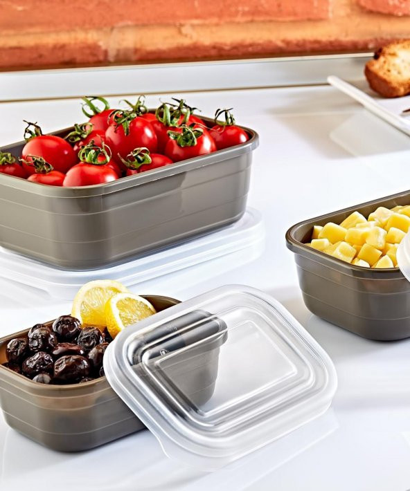 Turan Plastik Kapaklı Mutfak Eşya Gıda Saklama Düzenleme Kabı Kutusu - 3'lü Set - Krem - 4