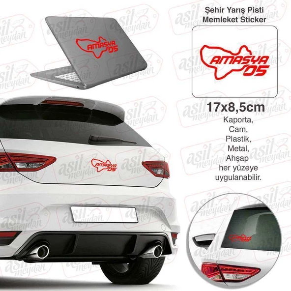 Amasya İli 05 Plaka Kodu Memleket Kırmızı Yarış Pisti Sticker - Oto Araba Etiket, Aksesuar, Tuning - 1