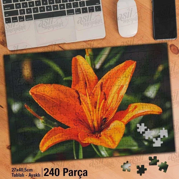 Asil Hobi Turuncu - Lilyum - Çiçek - Bitki - Peyzaj Yapboz -Ayak Destekli Çerçeveli 240 Parça Puzzle