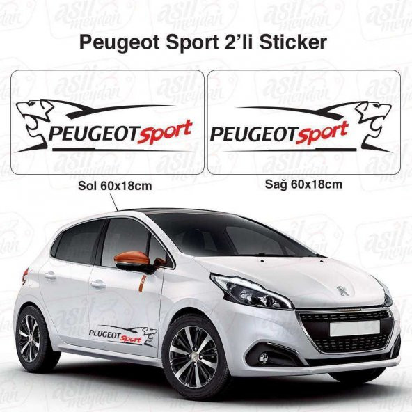 Pejo Peugeot Sport Siyah Kırmızı Kapı Yan 2'li Sticker Araba Oto Etiket, Aksesuar, Tuning, Modifiye