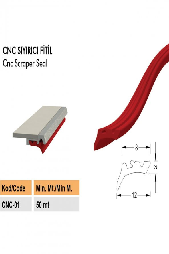 Contacall Cnc Körük Sıyırıcı Lastik Cnc Fitili 25 Metre Uzunluk Kırmızı Renk