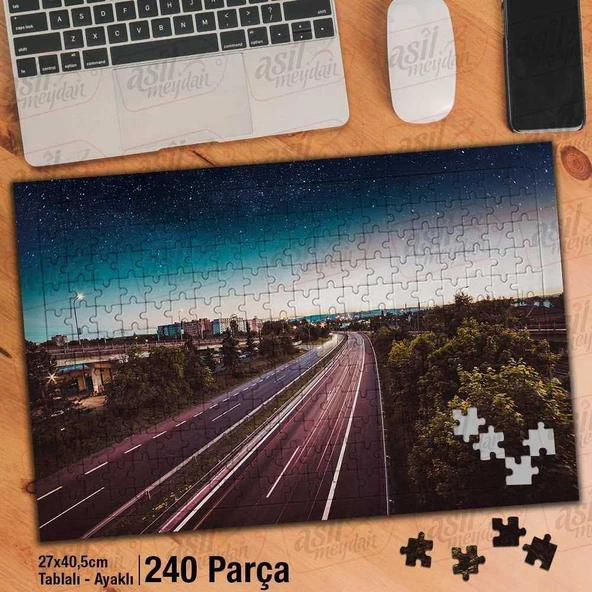 Asil Hobi Şehir - Akşam - Yol - Yıldızlar - Otoban Yapboz -Ayak Destekli Çerçeveli 240 Parça Puzzle