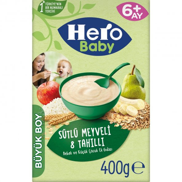 Hero Baby Sütlü Meyveli 8 Tahıllı Kaşık Mama 400 gr 2'li Paket