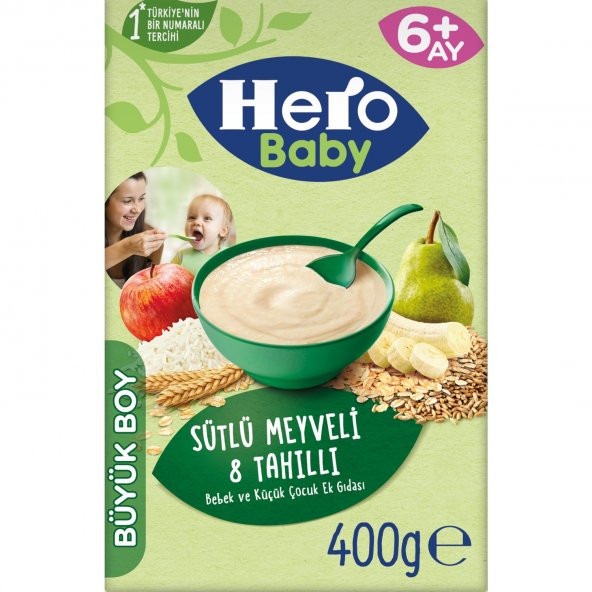 Hero Baby Sütlü Meyveli 8 Tahıllı Kaşık Mama 400 gr 3lü Paket