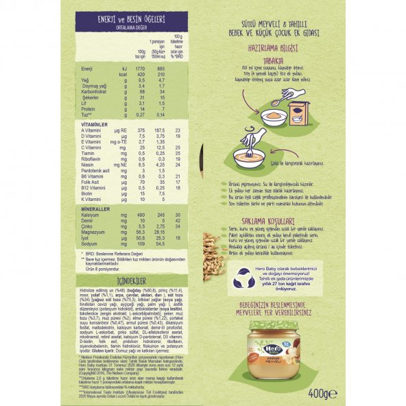 Hero Baby Sütlü Meyveli 8 Tahıllı Kaşık Mama 400 gr 4'lü Paket - 8