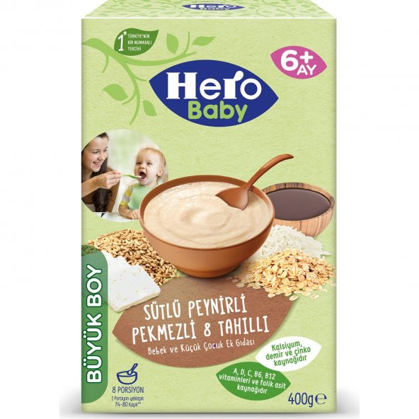 Hero Baby Sütlü Peynirli Pekmezli 8 Tahıllı Kaşık Mama 400 gr 2li Paket