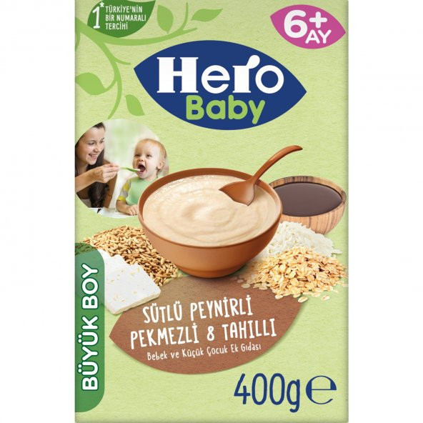 Hero Baby Sütlü Peynirli Pekmezli 8 Tahıllı Kaşık Mama 400 gr 3lü Paket