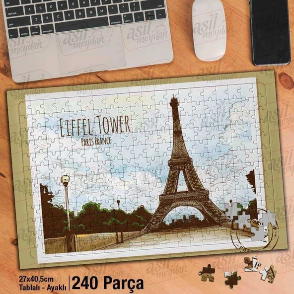 Asil Hobi Paris - Eyfel Kulesi - Çizim Yapboz- Ayak Destekli Çerçeveli 240 Parça Puzzle