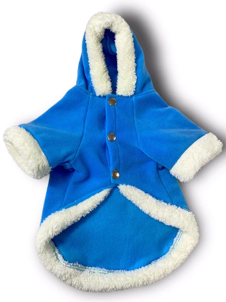 Blue Furry Kapşonlu Sweatshirt Ceket Kedi Süeteri Kıyafeti - 6