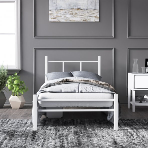 Mobpazar Metal Karyola, Defne Metal Karyola 100x200 cm Beyaz Renk