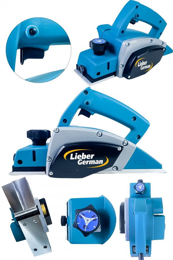 Lieber German Alman Profesyonel 1200 Watt Bakır Sargılı Motor Korumalı Sistem Çift Bıçaklı Planya Rende Makinesi
